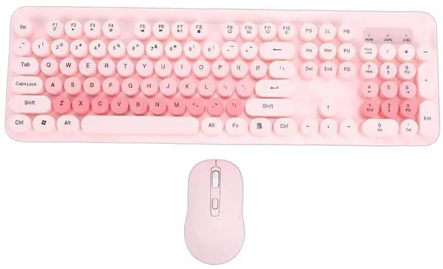 Main image of Wireless Keyboard and Mouse Combo, 104 Key Typewriter Retro Gaming Keyboard with Ergonomic Design, Cute Quiet Mouse, for PC (Pink)