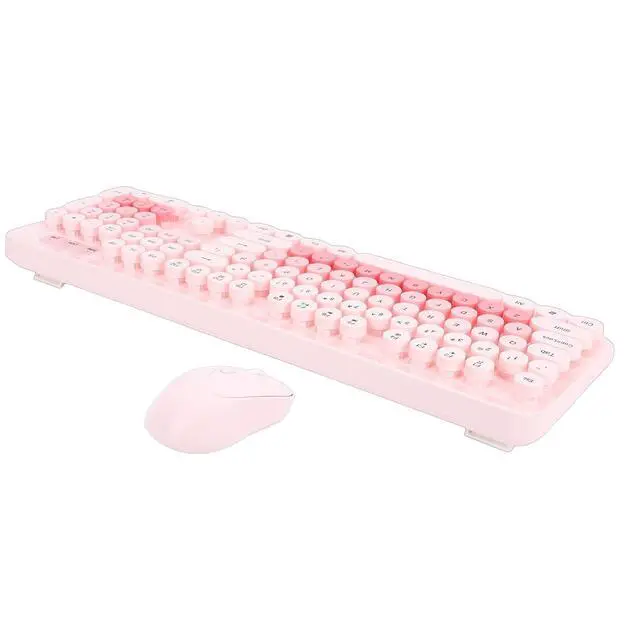 Alt view image 7 of 7 - Wireless Keyboard and Mouse Combo, 104 Key Typewriter Retro Gaming Keyboard with Ergonomic Design, Cute Quiet Mouse, for PC (Pink)