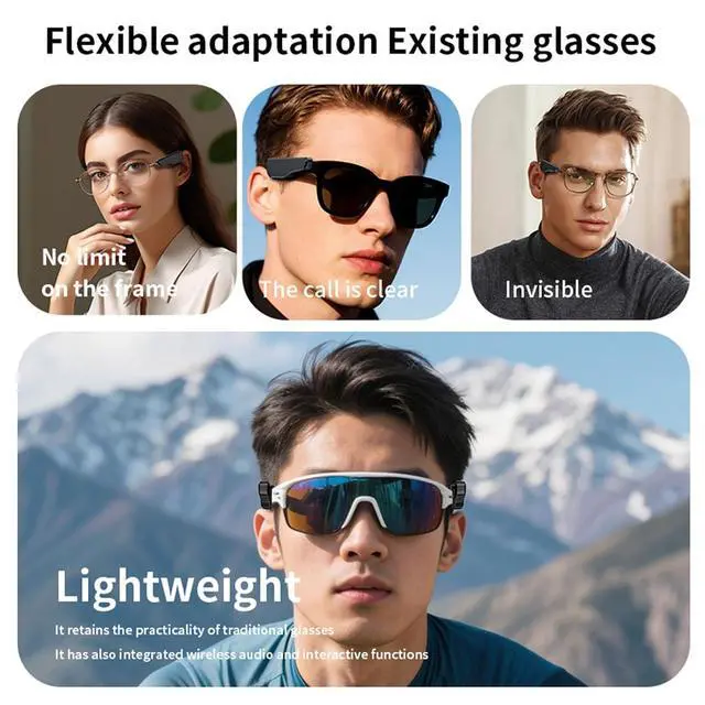 Alt view image 5 of 7 - Open Sound External Glasses Bluetooth Headphones, Wireless with 8 Hour Playtime and Low Power Consumption, for Sports and Outdoor Use