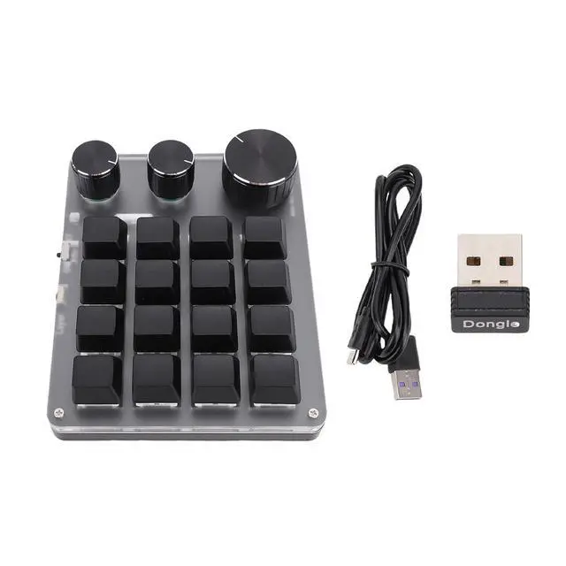 Alt view image 7 of 7 - 16 Key Mechanical Keypad with 3 Knobs & BT/2.4G Wired 3 Modes, Programmable Macro Pad, Red Switch & Aluminum Alloy Knobs (Black)