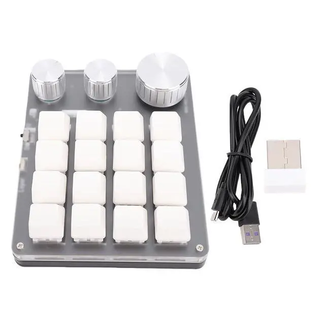Alt view image 7 of 7 - 16 Key Mechanical Keypad with 3 Knobs & BT/2.4G Wired 3 Modes, Programmable Macro Pad, Red Switch & Aluminum Alloy Knobs (White)