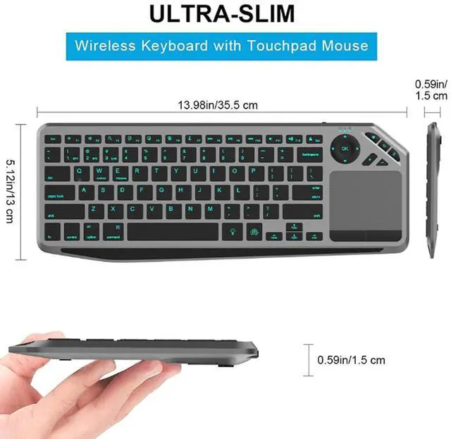 Alt view image 6 of 7 - Wireless Touch Keyboard, 2.4G Bluetooth Dual Mode Gaming Keyboard with Touchpad, 7 Color Backlight, Multimedia Hotkeys, for Multi Device