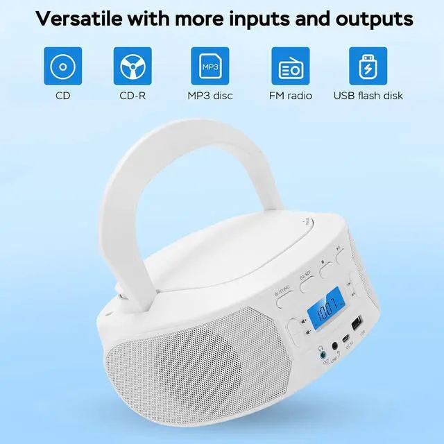 Alt view image 3 of 7 - Portable CD Player, Bluetooth Handheld Compact Home Music Player with Top Loading, FM Radio USB AUX Input, Easy to Use (US Plug)