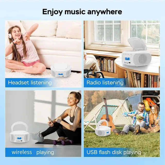 Alt view image 5 of 7 - Portable CD Player, Bluetooth Handheld Compact Home Music Player with Top Loading, FM Radio USB AUX Input, Easy to Use (US Plug)