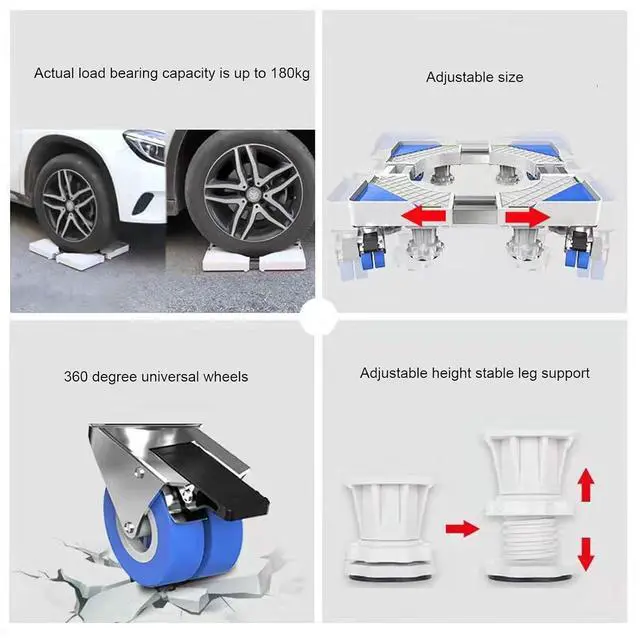 Alt view image 2 of 7 - Fridge Stand Mobile Base, Adjustable Furniture Mover, 4 Locking Wheels & Support Feet, 180KG Load Bearing for Refrigerator Dryer