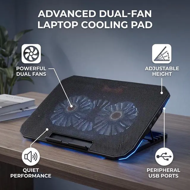 Alt view image 2 of 7 - Laptop Cooling Stand, Dual Fan, for 12 to 17 Inch