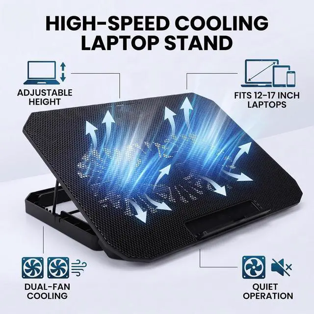 Alt view image 4 of 7 - Laptop Cooling Stand, Dual Fan, for 12 to 17 Inch