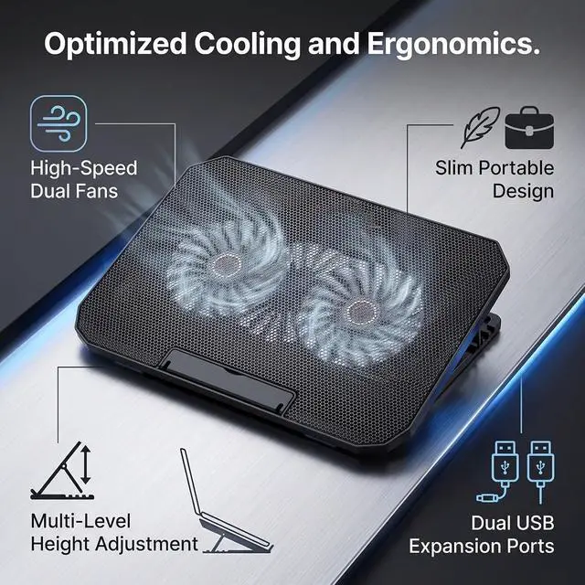 Alt view image 3 of 7 - Laptop Cooling Stand, Dual Fan, for 12 to 17 Inch