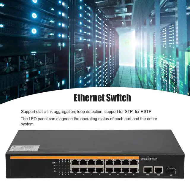 Alt view image 2 of 7 - Ethernet Switch, 16 Port 10/100M Gigabit Uplink (US Plug)
