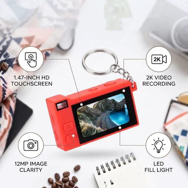 Alt view image 3 of 7 - Keychain Camera, Retro Digital Camera, 2K Video, 12MP (Red)
