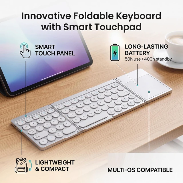 Alt view image 2 of 7 - Wireless Foldable Keyboard with Trackpad, 64 Keys