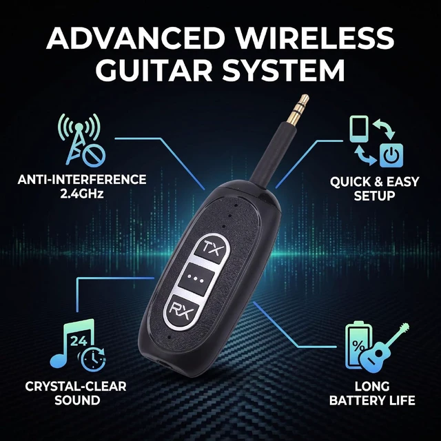 Alt view image 2 of 7 - Bluetooth 5.4 Wireless Guitar Transmitter Receiver, 2.4GHz