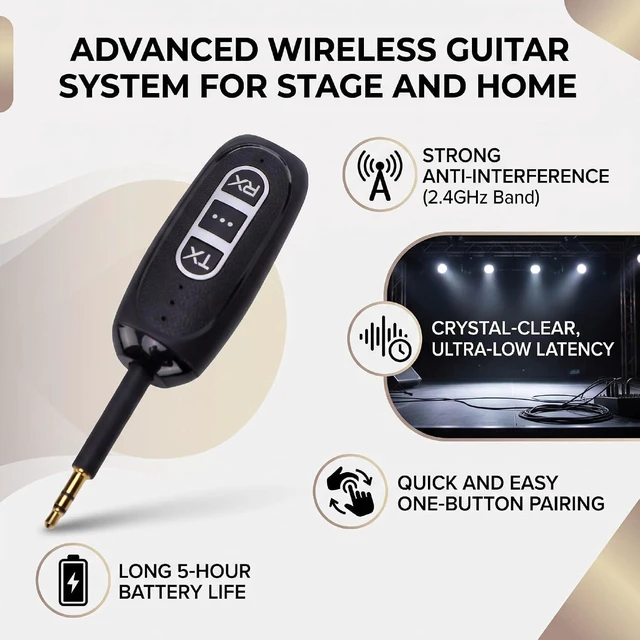Alt view image 3 of 7 - Bluetooth 5.4 Wireless Guitar Transmitter Receiver, 2.4GHz
