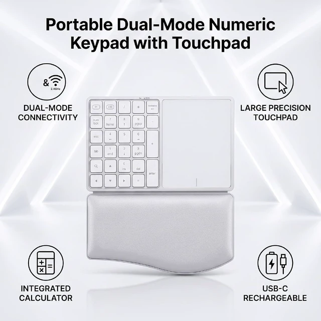 Alt view image 2 of 7 - Wireless Numeric Keypad with Touchpad (White)