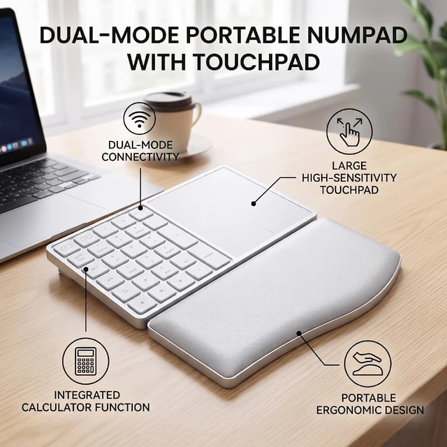 Alt view image 3 of 7 - Wireless Numeric Keypad with Touchpad (White)