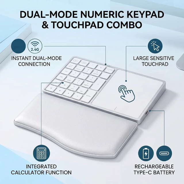 Alt view image 5 of 7 - Wireless Numeric Keypad with Touchpad (White)