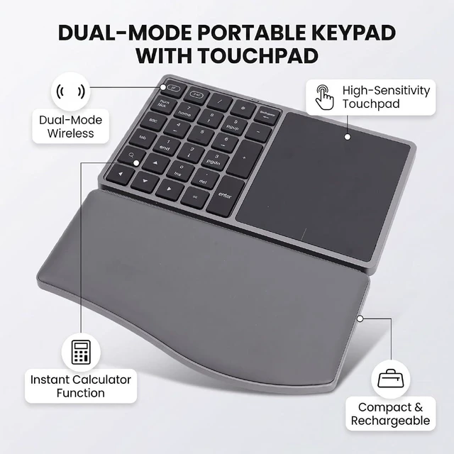 Alt view image 3 of 7 - Wireless Numeric Keypad with Touchpad (Deep Gray)
