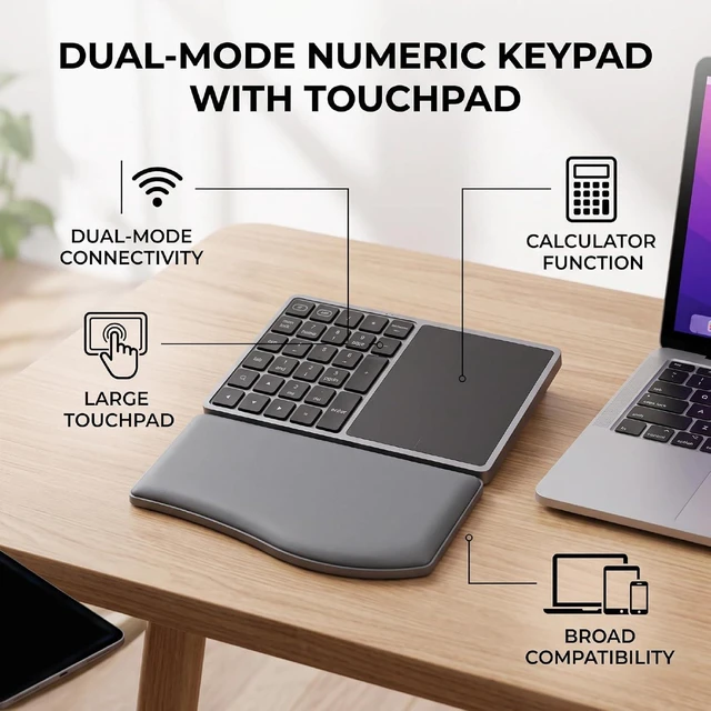 Alt view image 2 of 7 - Wireless Numeric Keypad with Touchpad (Deep Gray)