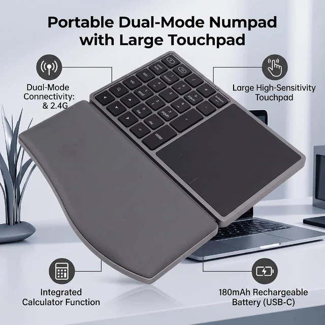 Alt view image 4 of 7 - Wireless Numeric Keypad with Touchpad (Deep Gray)