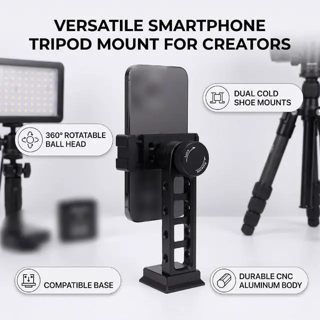 Alt view image 2 of 7 - Phone Tripod Mount, Arca Dovetail Base, 360 Ball Head