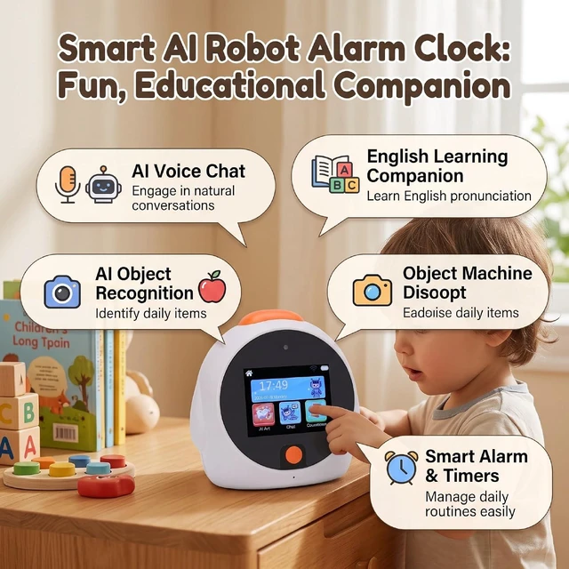 Alt view image 4 of 7 - AI Voice Robot Alarm Clock with Video Call