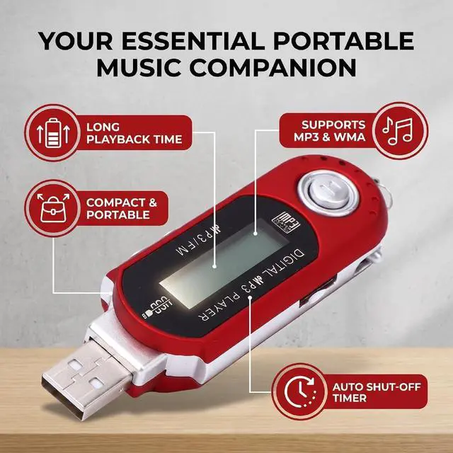 Alt view image 2 of 7 - Retro USB MP3 Player with LCD, Red, AAA Battery Powered (16G)