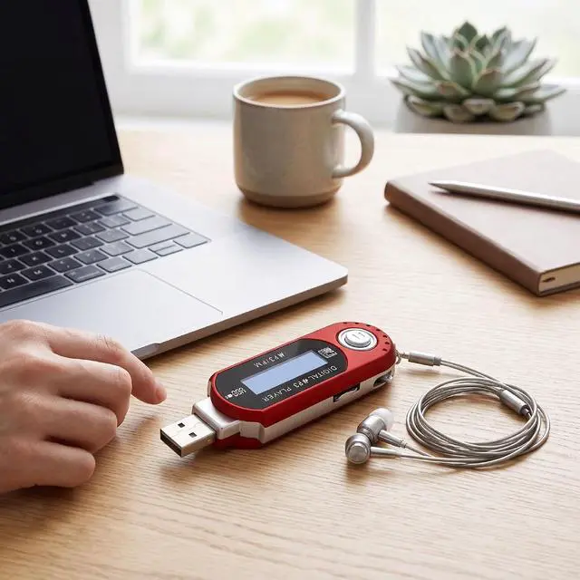 Alt view image 3 of 7 - Retro USB MP3 Player with LCD, Red, AAA Battery Powered (16G)