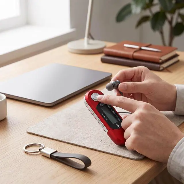 Alt view image 4 of 7 - Retro USB MP3 Player with LCD, Red, AAA Battery Powered (16G)