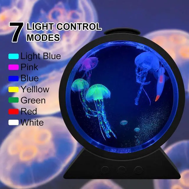 Alt view image 3 of 7 - 7 Color Changing Jellyfish Night Light, Round LED Aquarium Lamp,