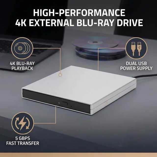 Alt view image 3 of 7 - External USB Optical Drive 5Gbps BD DVD CD Burner (Black)