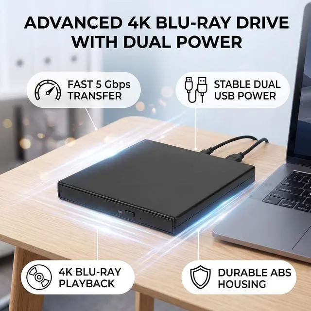Alt view image 2 of 7 - External USB Optical Drive 5Gbps BD DVD CD Burner (Silver)