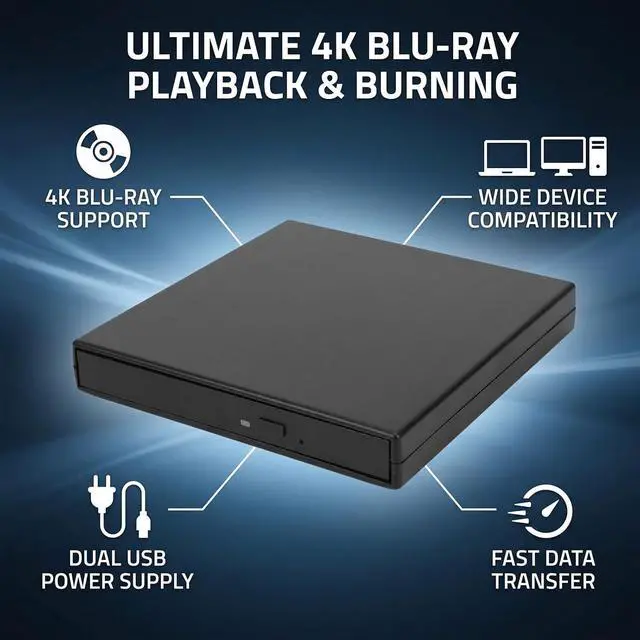 Alt view image 4 of 7 - External USB Optical Drive 5Gbps BD DVD CD Burner (Silver)