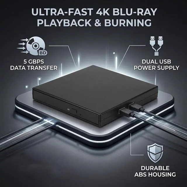 Alt view image 5 of 7 - External USB Optical Drive 5Gbps BD DVD CD Burner (Silver)