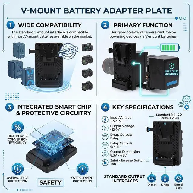 Alt view image 3 of 7 - V Mount Adapter Plate, Dummy Battery Converter, 48mm