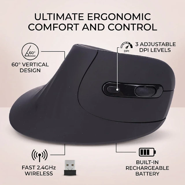 Alt view image 2 of 7 - Wireless Mouse, 2.4G Vertical Mouse, 3 Level DPI