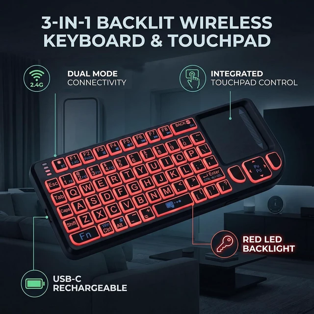 Alt view image 4 of 7 - Wireless TV Keyboard, 2.4G Bluetooth Keyboard