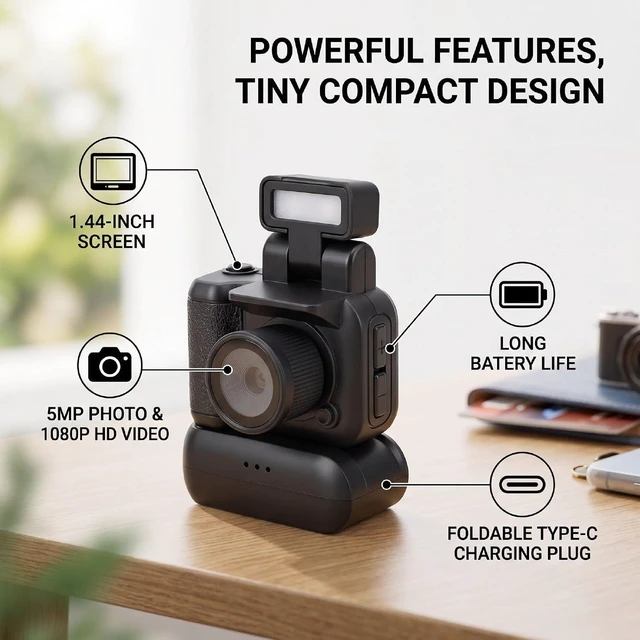 Alt view image 2 of 7 - Vintage Mini Digital Camera (Black)