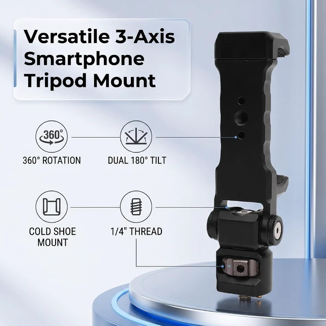 Alt view image 3 of 7 - Phone Tripod Mount, 3 Axis Adjustable, 1/4" Thread