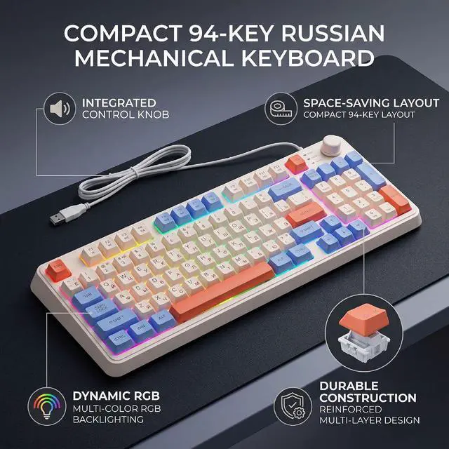Alt view image 2 of 7 - Russian Mechanical Gaming Keyboard 94 Keys