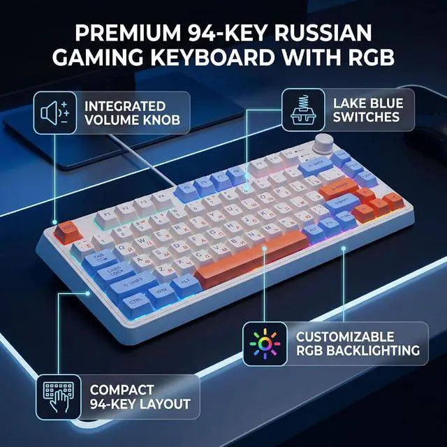 Alt view image 5 of 7 - Russian Mechanical Gaming Keyboard 94 Keys