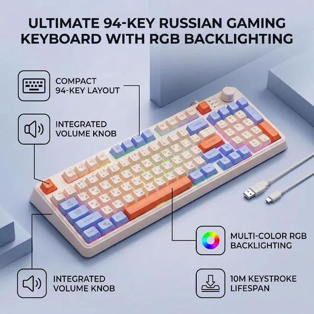 Alt view image 6 of 7 - Russian Mechanical Gaming Keyboard 94 Keys