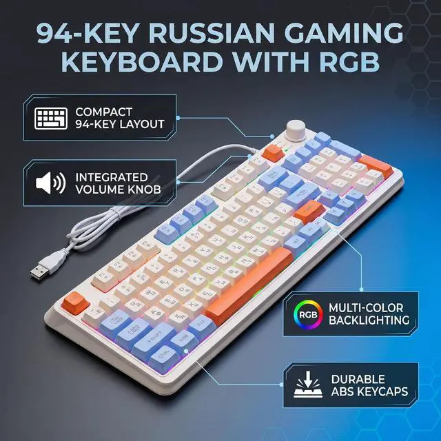 Alt view image 7 of 7 - Russian Mechanical Gaming Keyboard 94 Keys