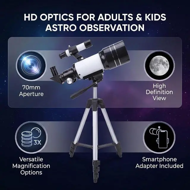Alt view image 3 of 7 - Astronomy Telescope, 70mm Aperture with 3X Barlow