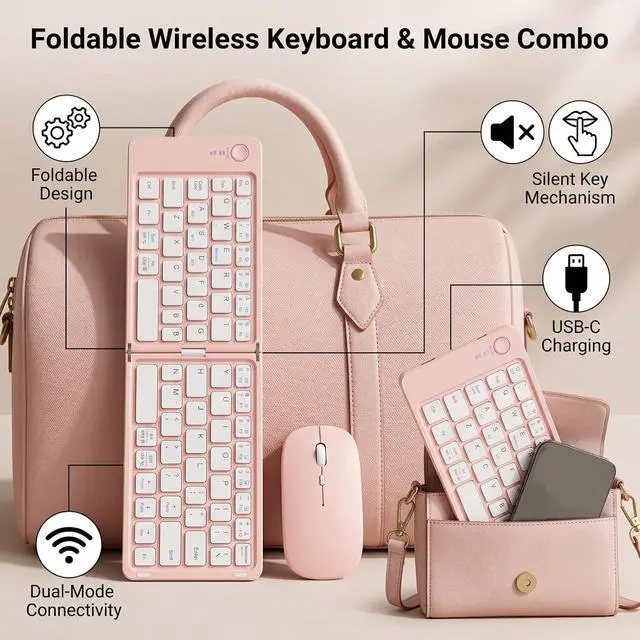 Alt view image 2 of 7 - Wireless Bluetooth Foldable Keyboard and Mouse Combo