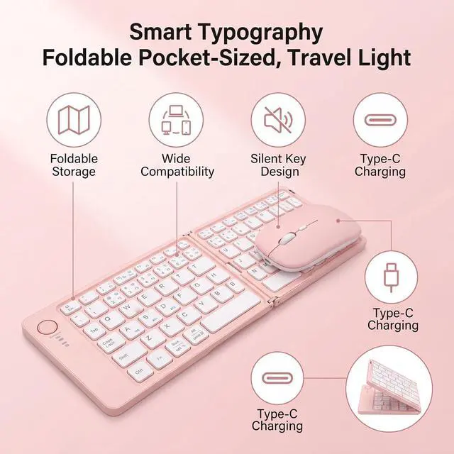 Alt view image 4 of 7 - Wireless Bluetooth Foldable Keyboard and Mouse Combo
