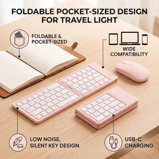 Alt view image 3 of 7 - Wireless Bluetooth Foldable Keyboard and Mouse Combo