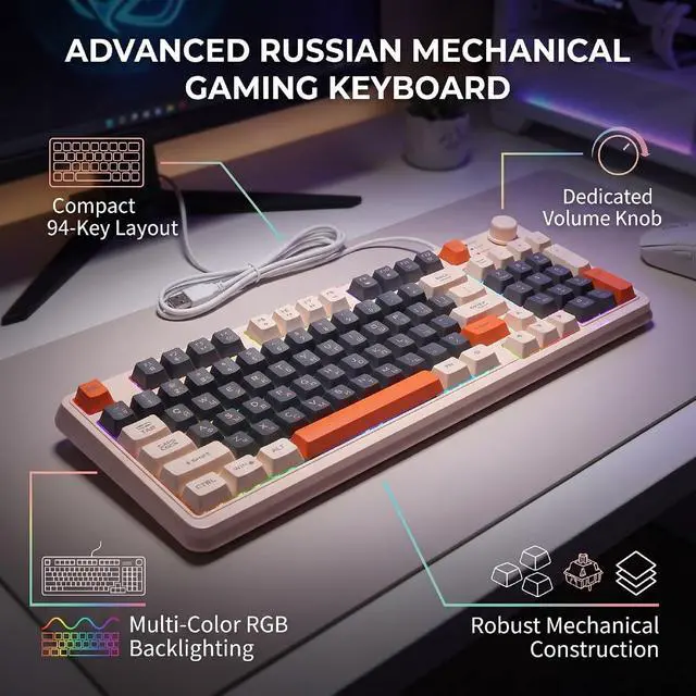 Alt view image 5 of 7 - Russian Mechanical Gaming Keyboard 94 Keys