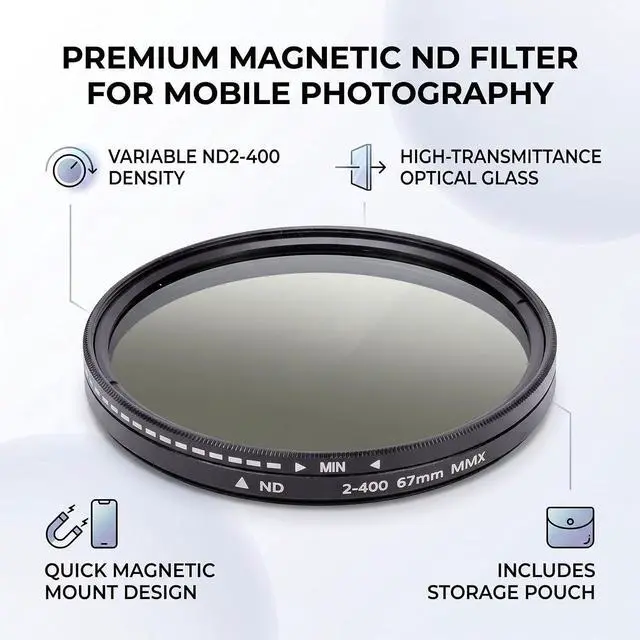 Alt view image 2 of 7 - ND2 to ND400 Adjustable ND Filter, 67mm Phone ND Filter