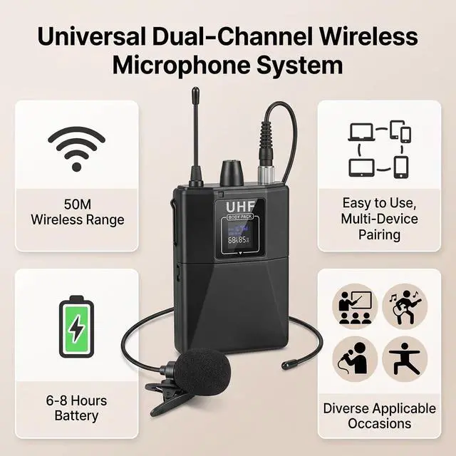 Alt view image 4 of 7 - 2-Pack Wireless Clip On Lavalier Mic