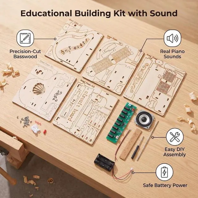 Alt view image 2 of 7 - Wooden Piano Music Box 3D Puzzle